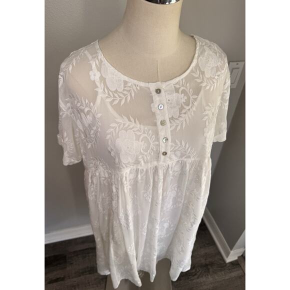 Eri + Ali Ancona XS Lace White Dress Boho Peasant Cottagecore Anthropologie - Picture 3 of 16